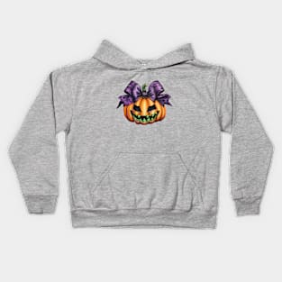 Halloween Scary Pumpkin Face with Big Bow character illustration Kids Hoodie